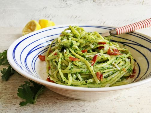 linguini boerenkool pesto Smulpaapje