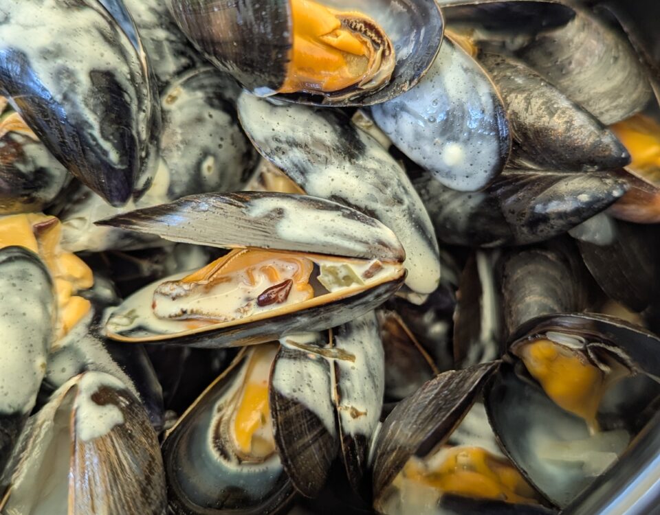 mosselen met blauwe kaas